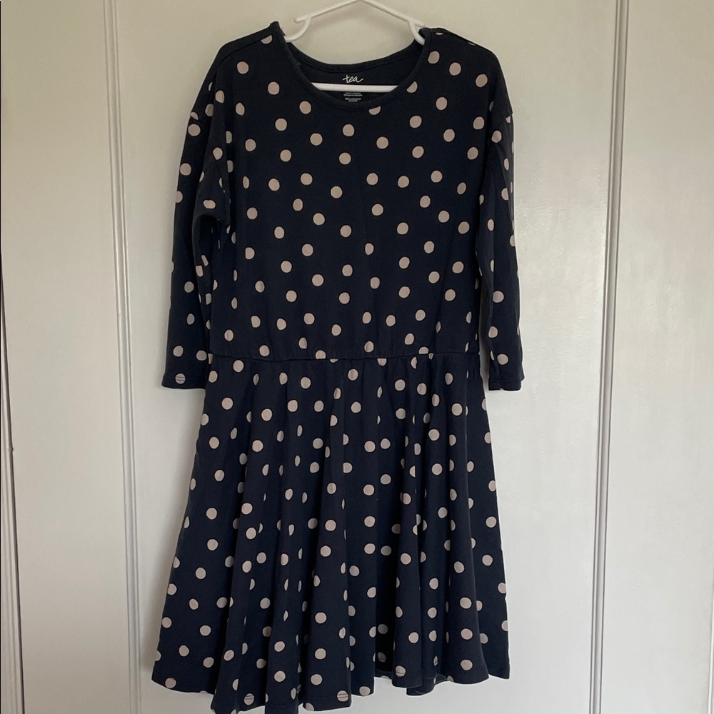 Tea Navy and Cream Polka Dot Kids Dress